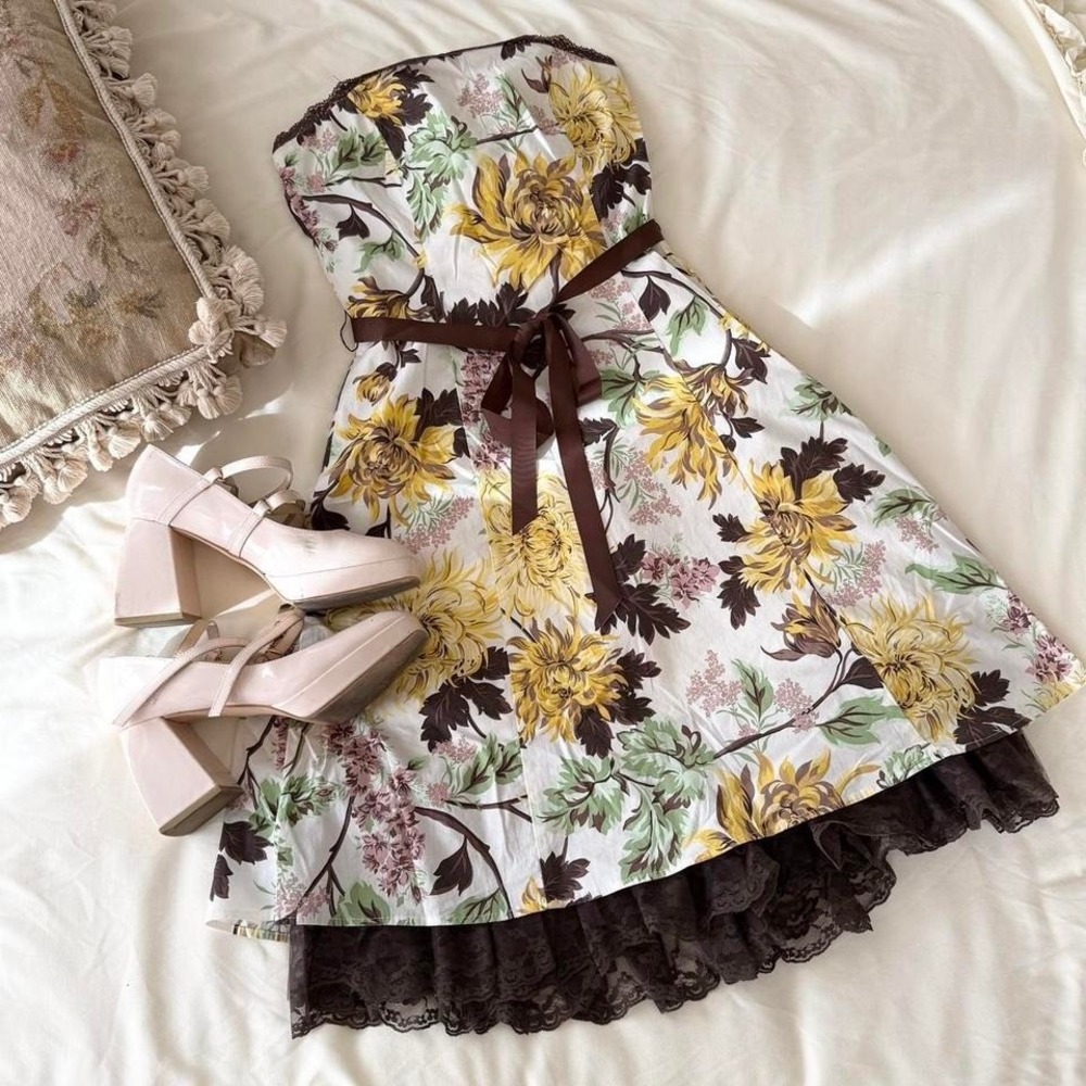 Floral strapless dress city triangles womens‎ size 5 preppy fairy